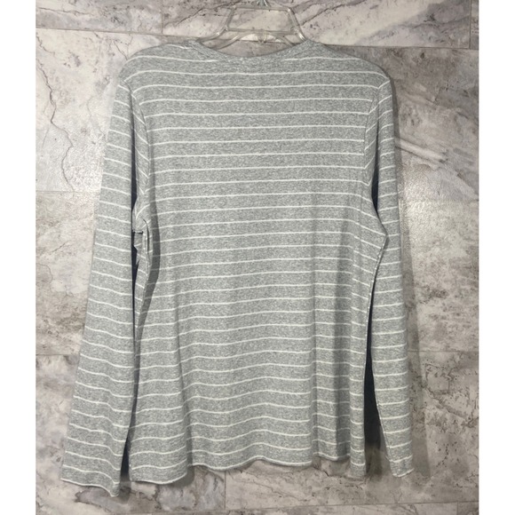 Eddie Bauer Womens Sz L Long Sleeve Crew Neck Top Gray White striped - Picture 2 of 9